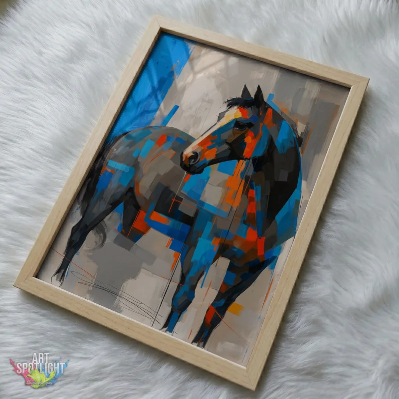 ABSTRACT BLUE AND ORANGE HORSE