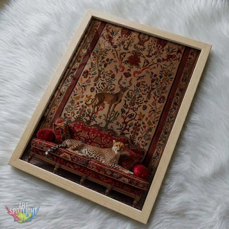 CHEETAH ON ORNATE SOFA