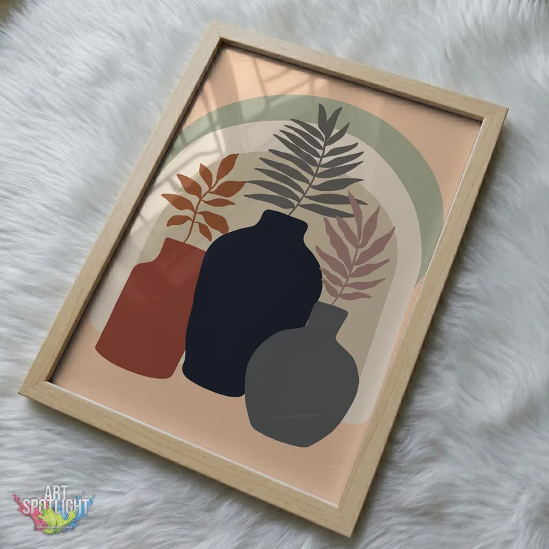 THREE VASES WITH LEAFY STEMS