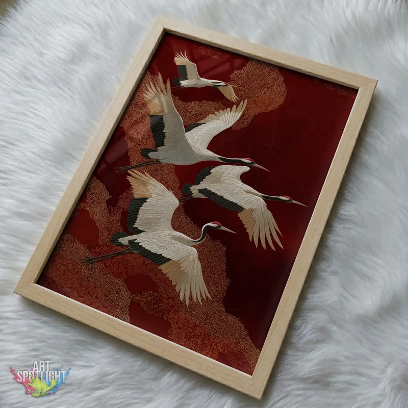 CRANES IN CRIMSON REVERIE