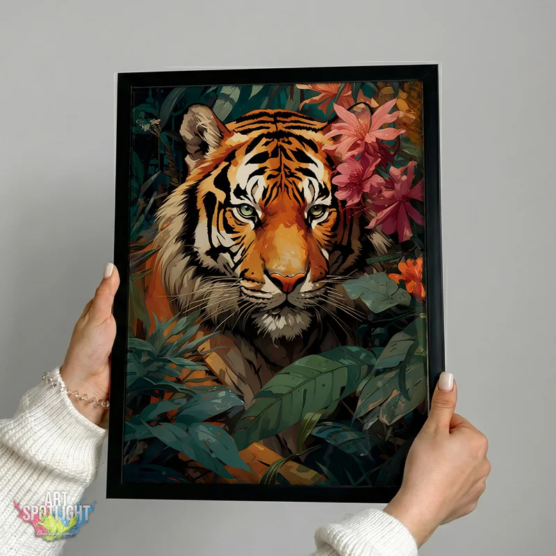 TIGER IN TROPICAL BLOOMS