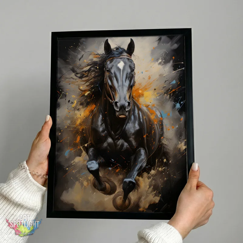 BLACK HORSE IN MOTION