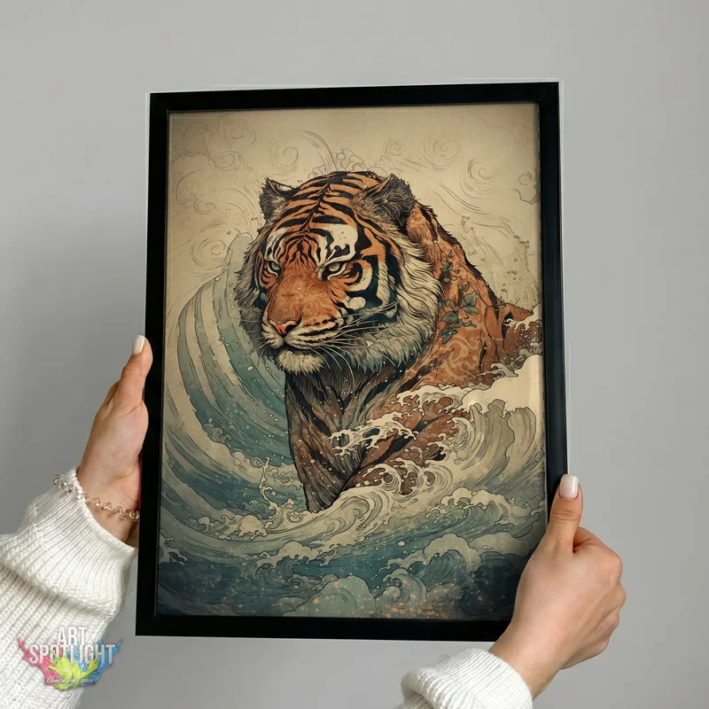 TIGER AMONG ROLLING WAVES