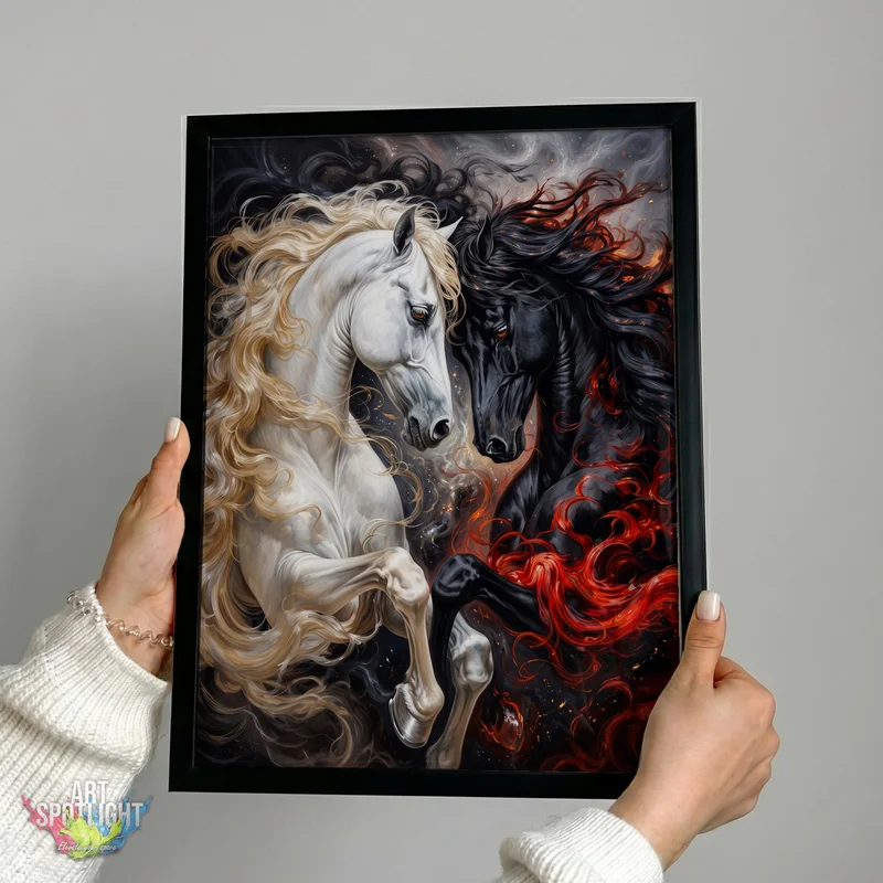 BLACK AND WHITE HORSES