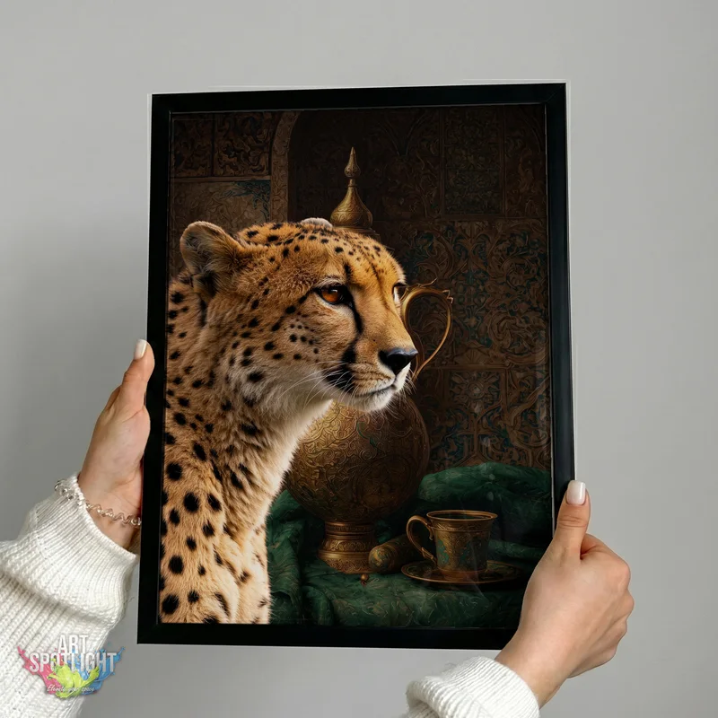 CHEETAH WITH ORNATE TEAPOT