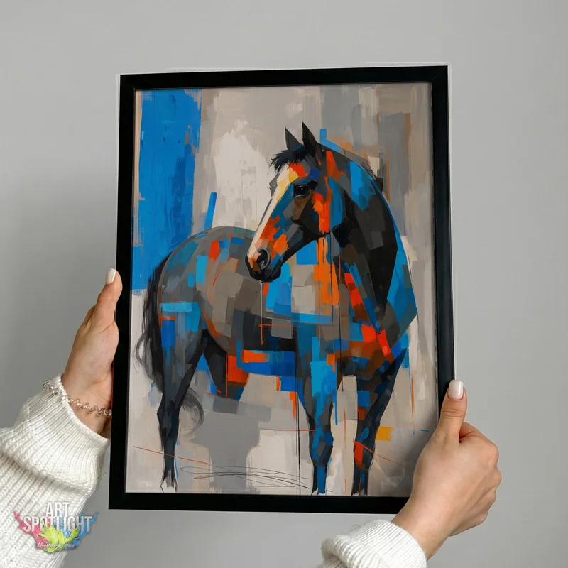 ABSTRACT BLUE AND ORANGE HORSE