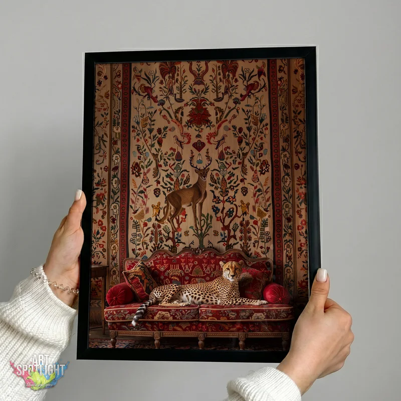 CHEETAH ON ORNATE SOFA