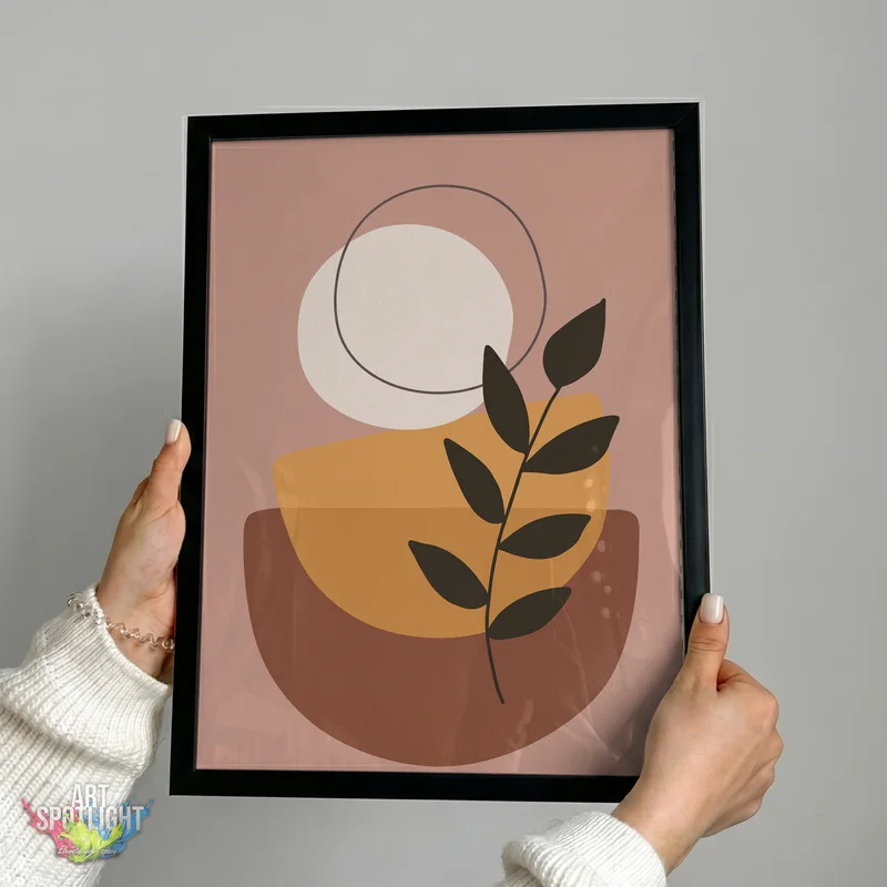 LEAFY BRANCH AND ABSTRACT SHAPES