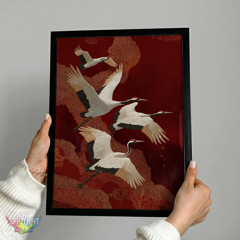 CRANES IN CRIMSON REVERIE