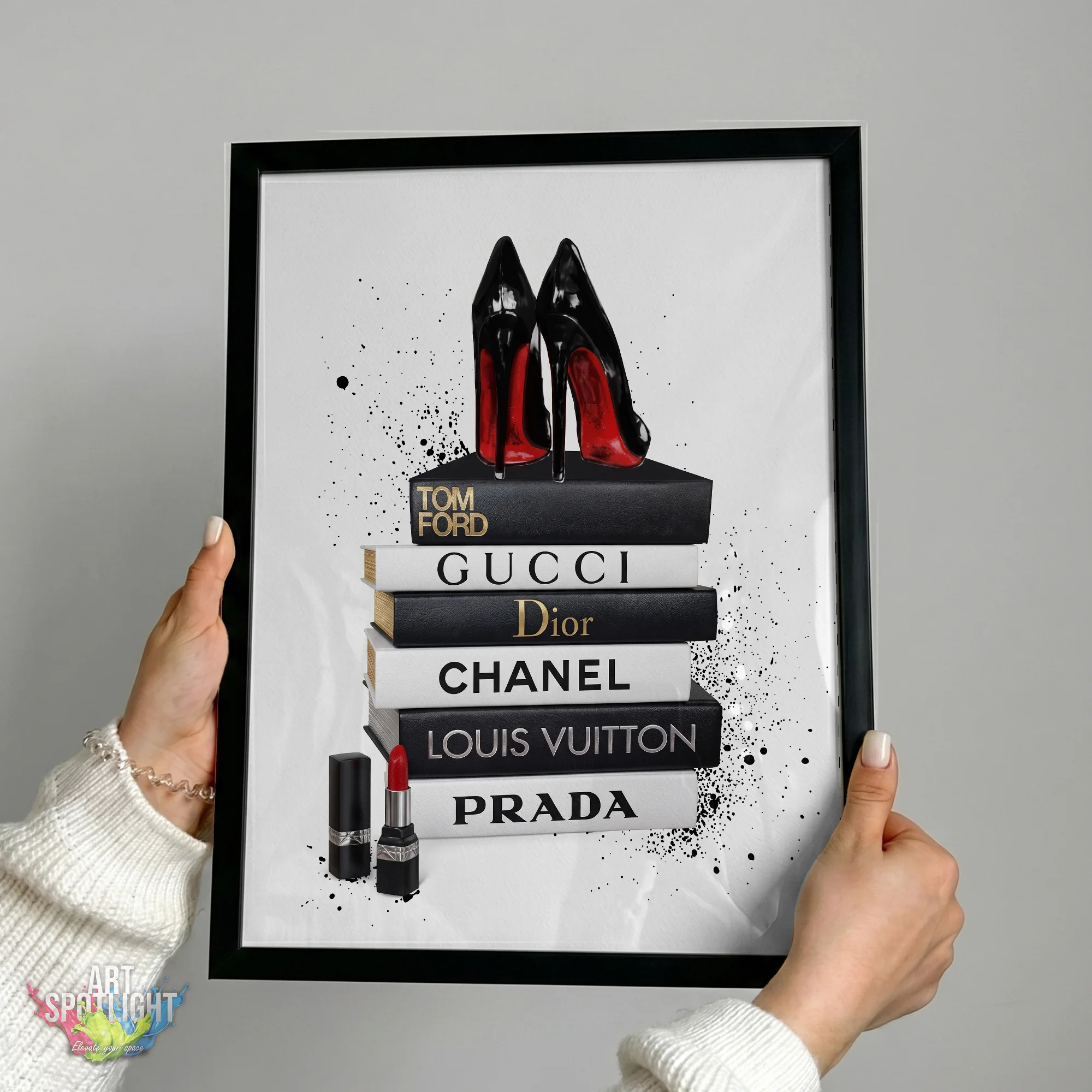 DESIGNER BOOKS AND RED SOLE HEELS