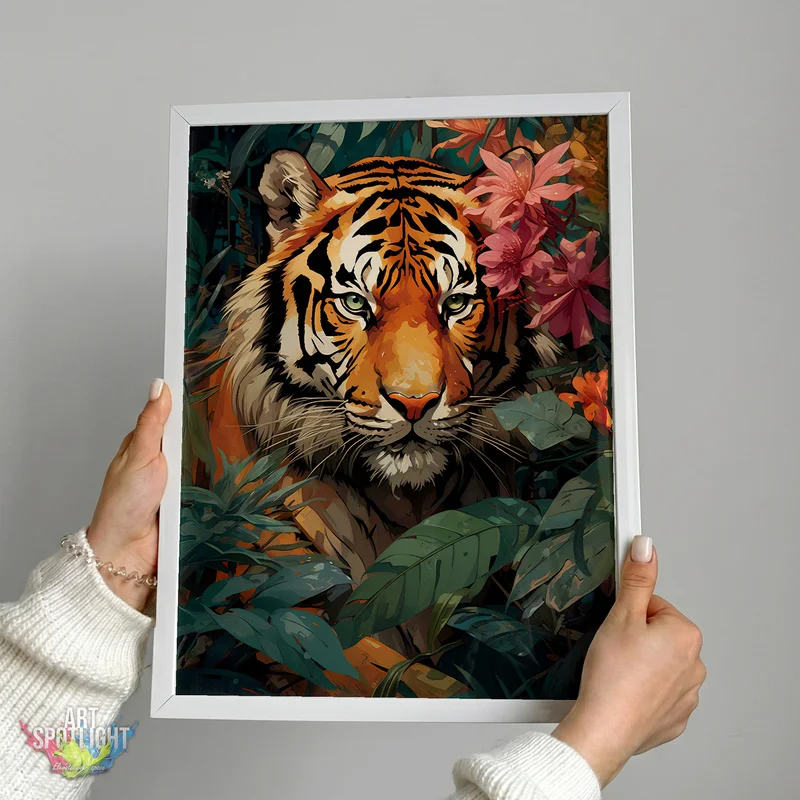 TIGER IN TROPICAL BLOOMS