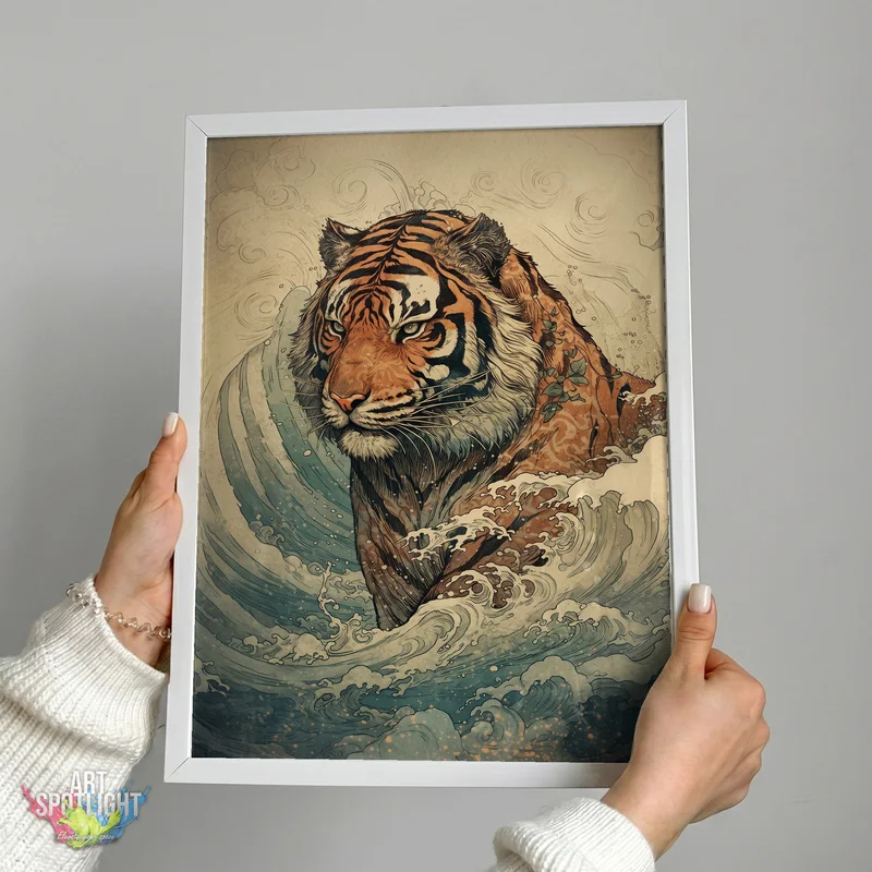 TIGER AMONG ROLLING WAVES