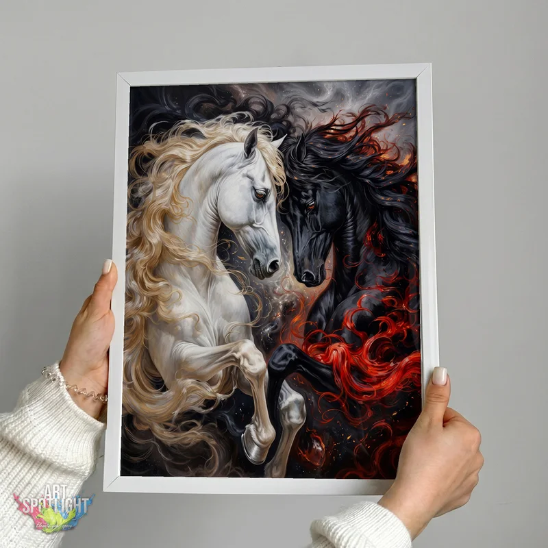 BLACK AND WHITE HORSES