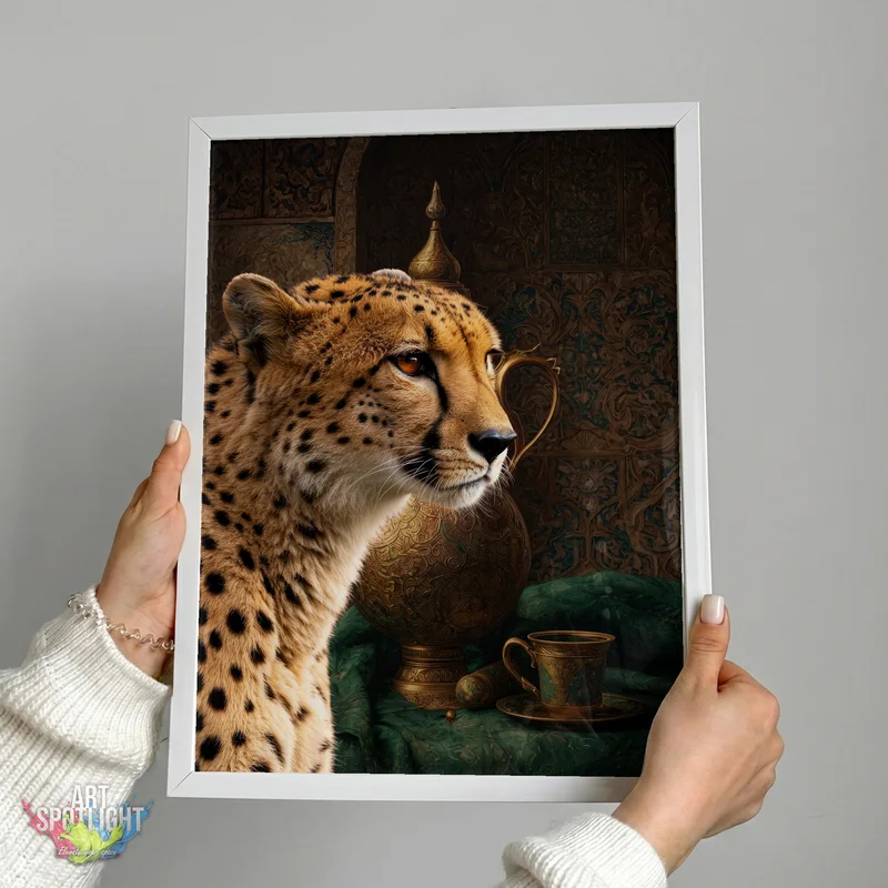 CHEETAH WITH ORNATE TEAPOT