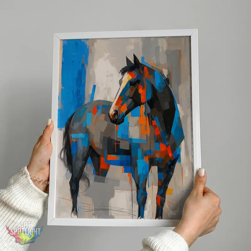 ABSTRACT BLUE AND ORANGE HORSE