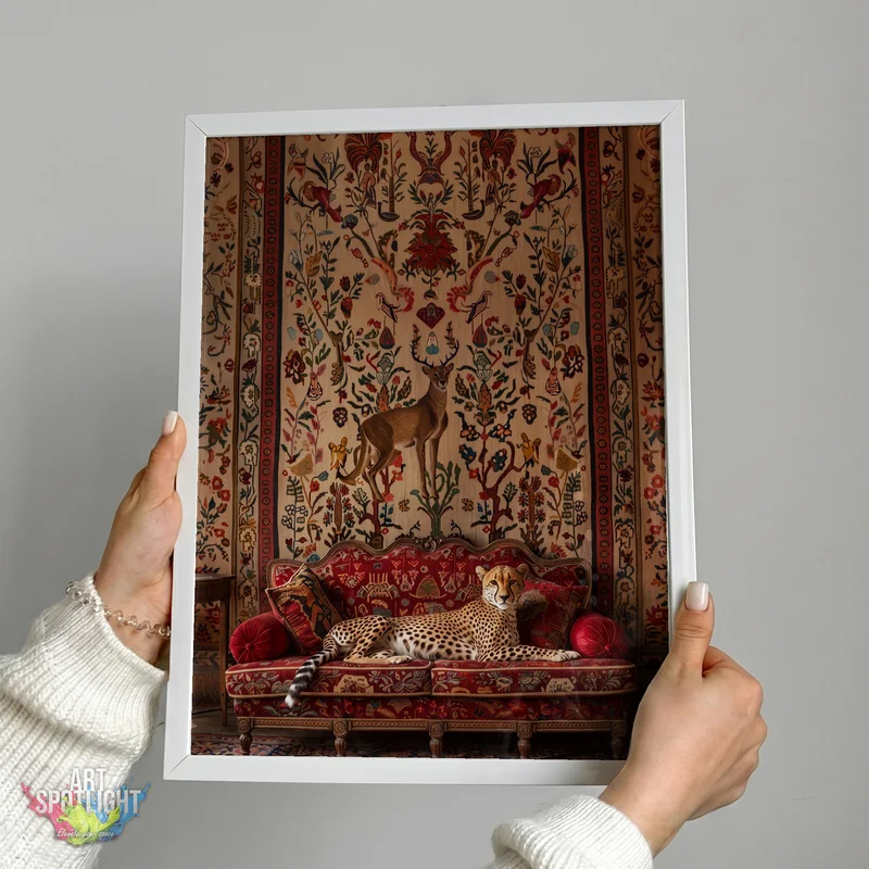 CHEETAH ON ORNATE SOFA