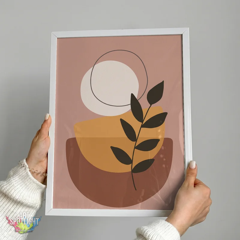 LEAFY BRANCH AND ABSTRACT SHAPES
