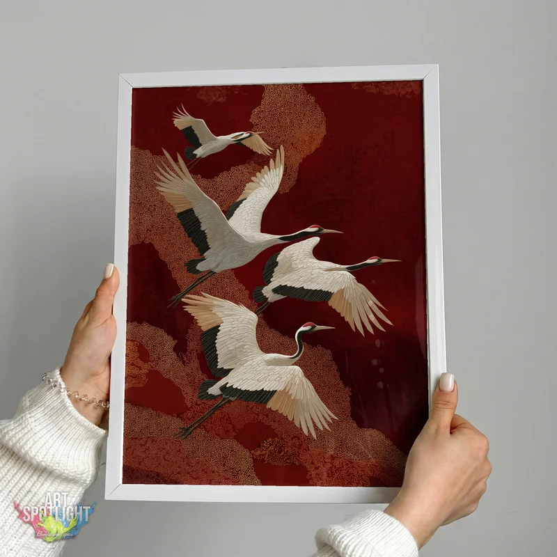 CRANES IN CRIMSON REVERIE