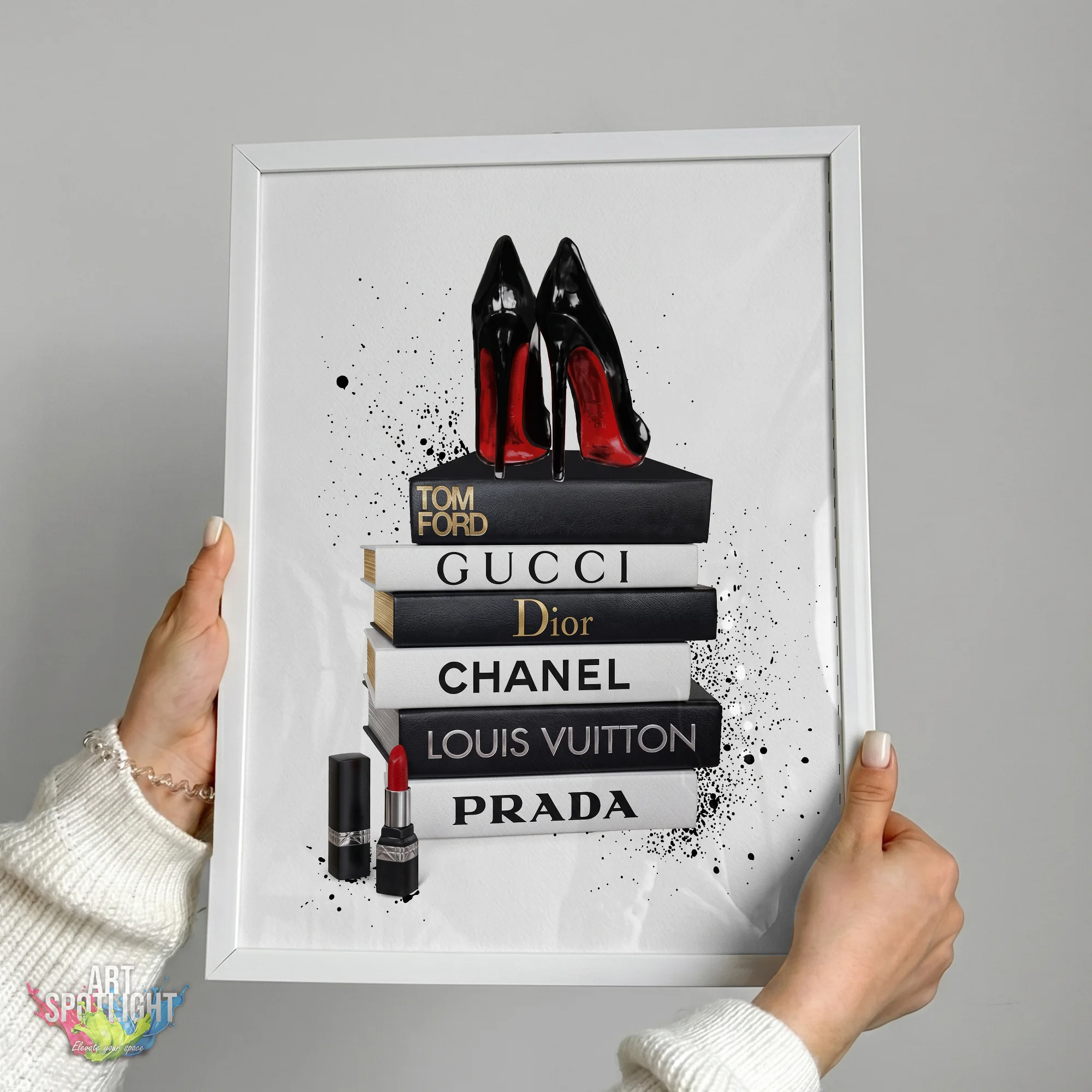 DESIGNER BOOKS AND RED SOLE HEELS