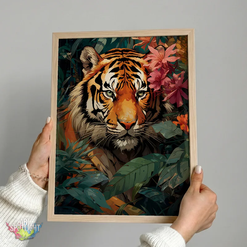 TIGER IN TROPICAL BLOOMS
