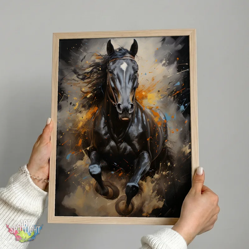 BLACK HORSE IN MOTION