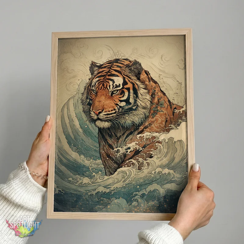 TIGER AMONG ROLLING WAVES