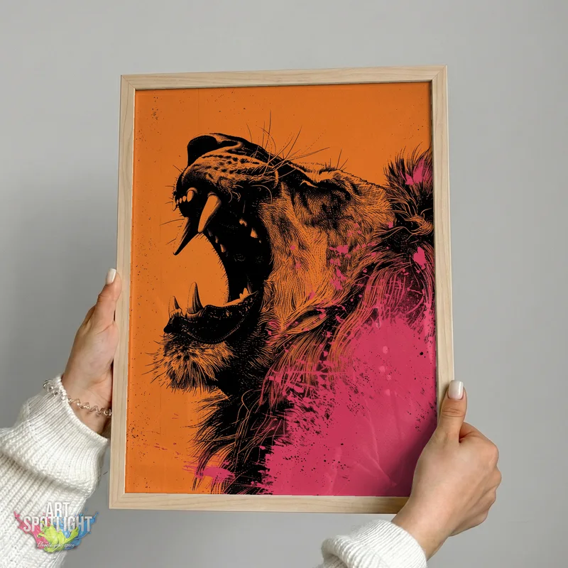 LION ROARING IN ORANGE