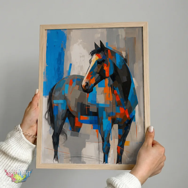 ABSTRACT BLUE AND ORANGE HORSE