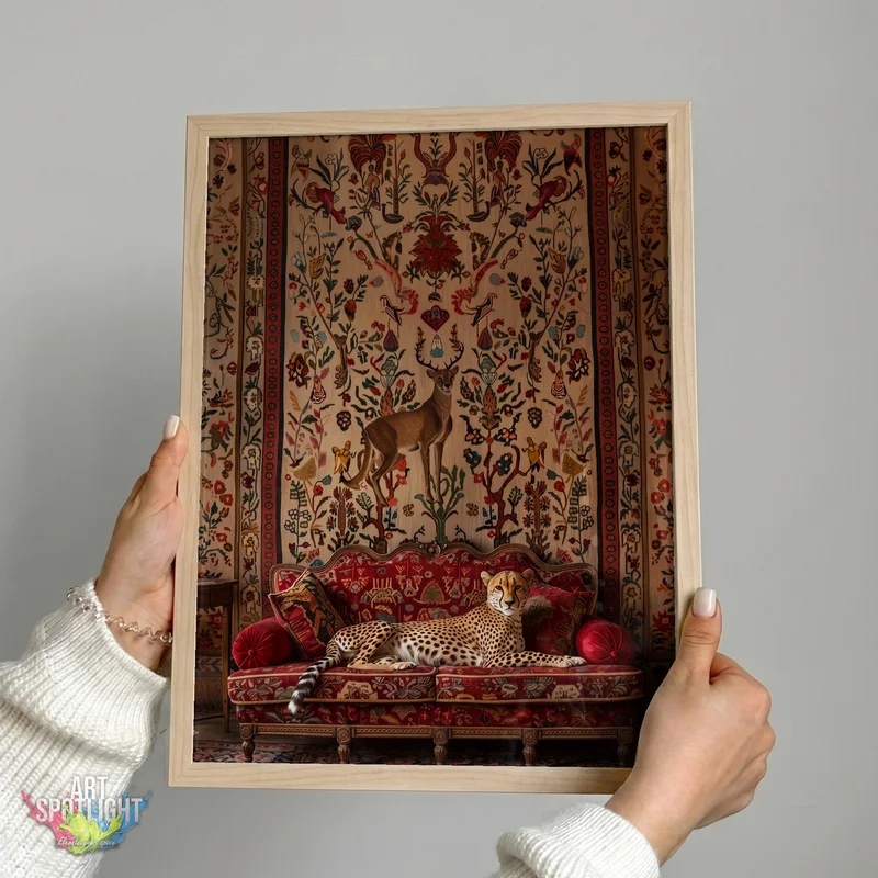 CHEETAH ON ORNATE SOFA