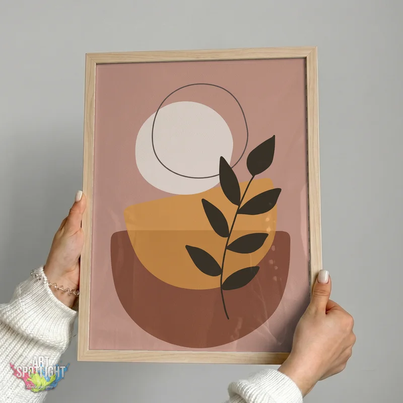 LEAFY BRANCH AND ABSTRACT SHAPES