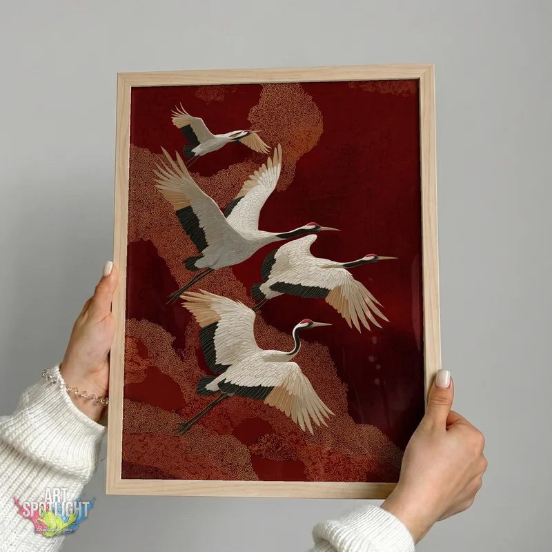 CRANES IN CRIMSON REVERIE