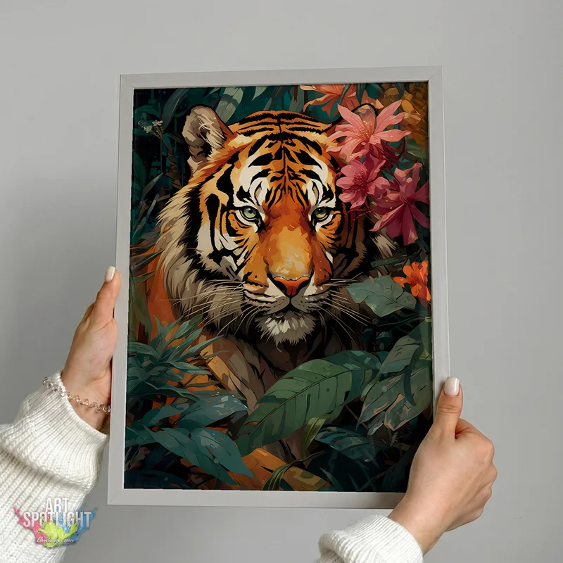 TIGER IN TROPICAL BLOOMS