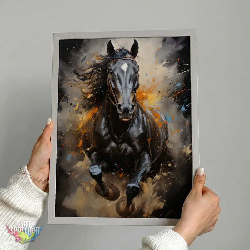 BLACK HORSE IN MOTION