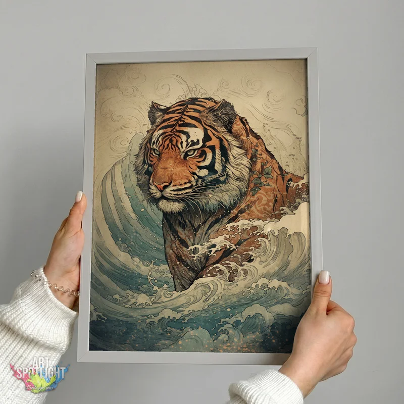 TIGER AMONG ROLLING WAVES