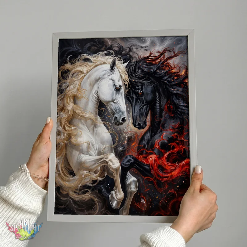 BLACK AND WHITE HORSES