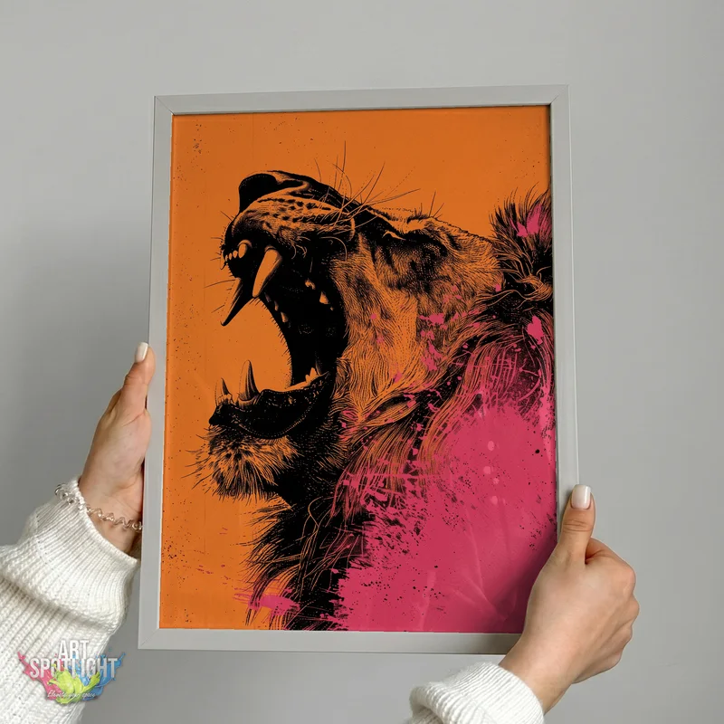 LION ROARING IN ORANGE