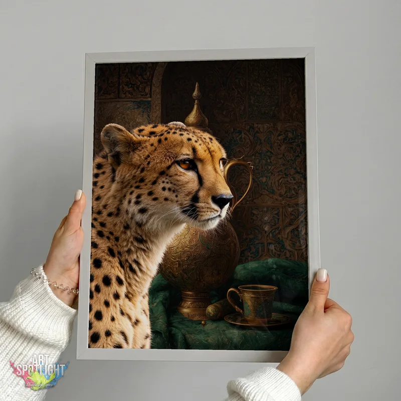 CHEETAH WITH ORNATE TEAPOT