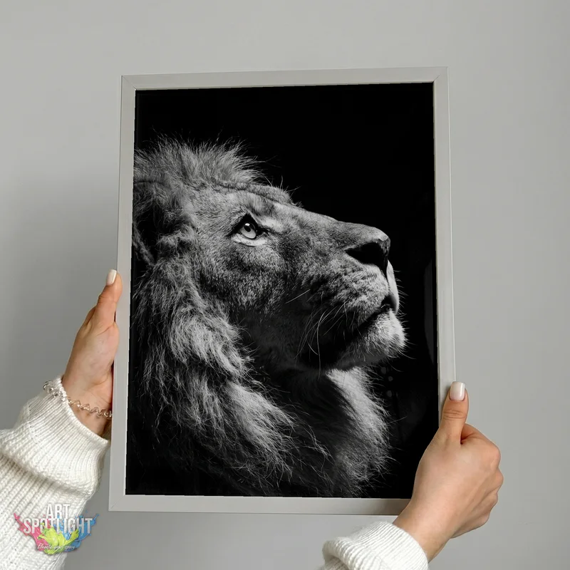BLACK AND WHITE LION PROFILE