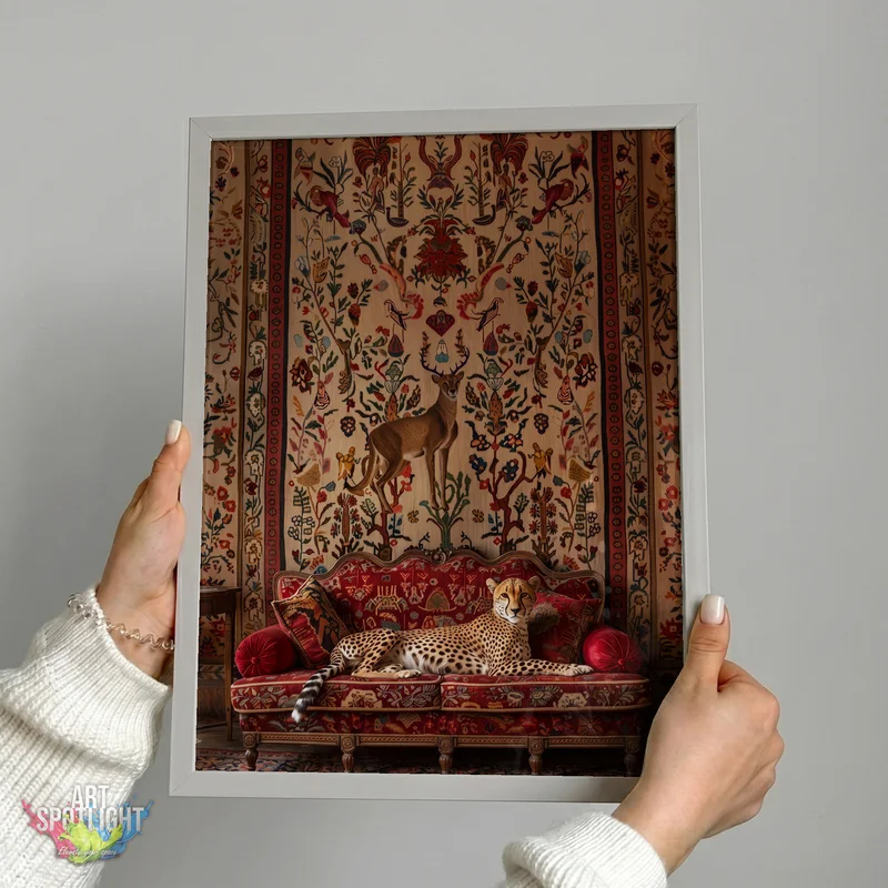 CHEETAH ON ORNATE SOFA