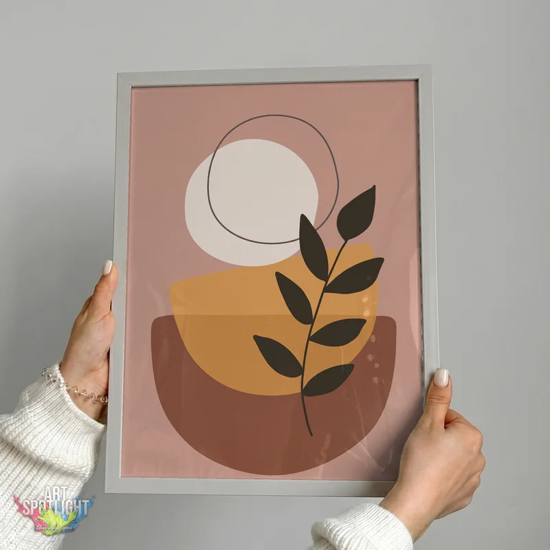 LEAFY BRANCH AND ABSTRACT SHAPES