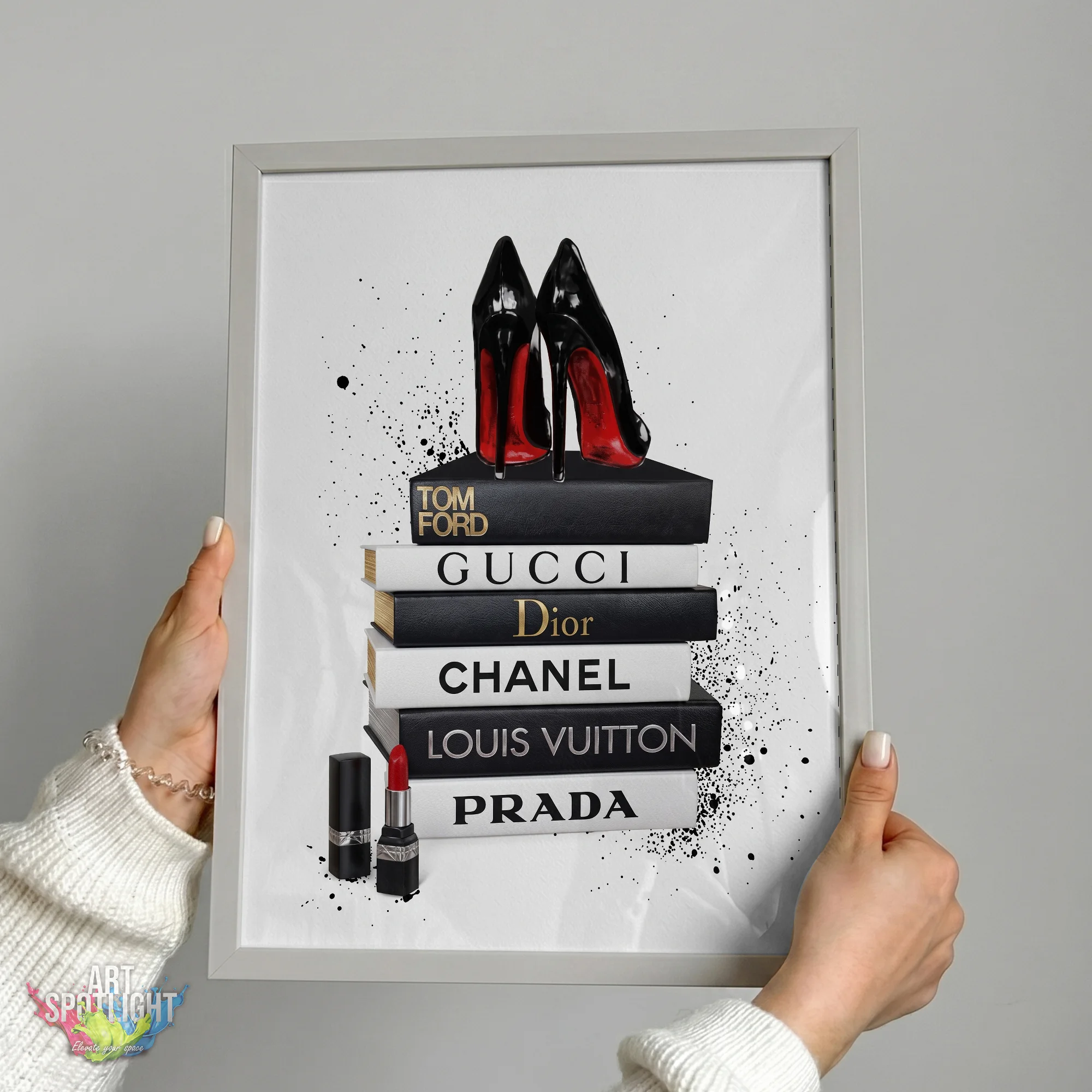DESIGNER BOOKS AND RED SOLE HEELS