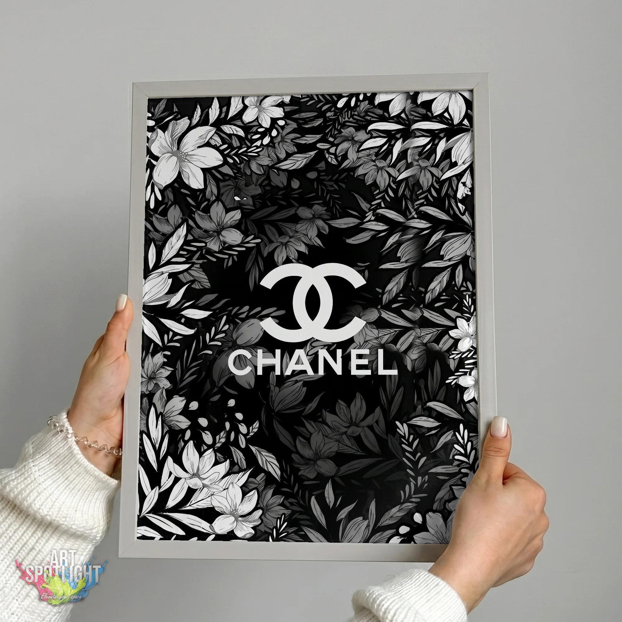 CHANEL BLACK AND WHITE FLORALS