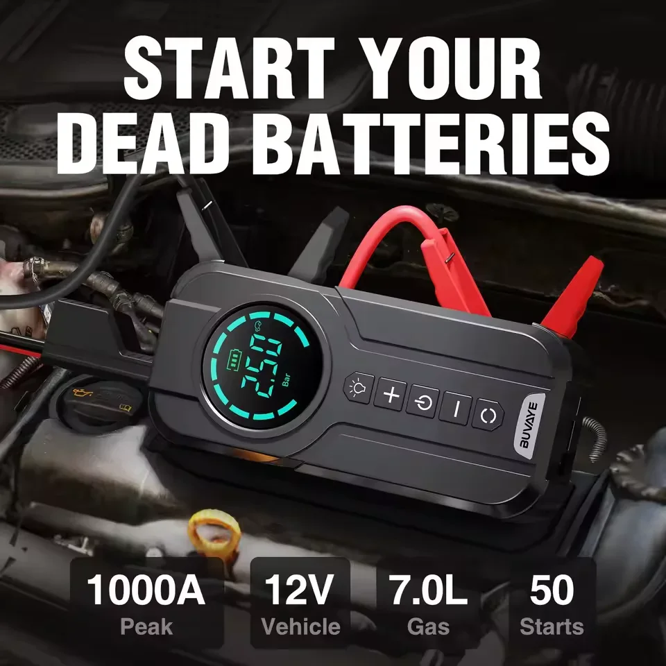 4-in-1 Car Jump Starter — Jump Start, Tire Inflator, Power Bank & Flashlight