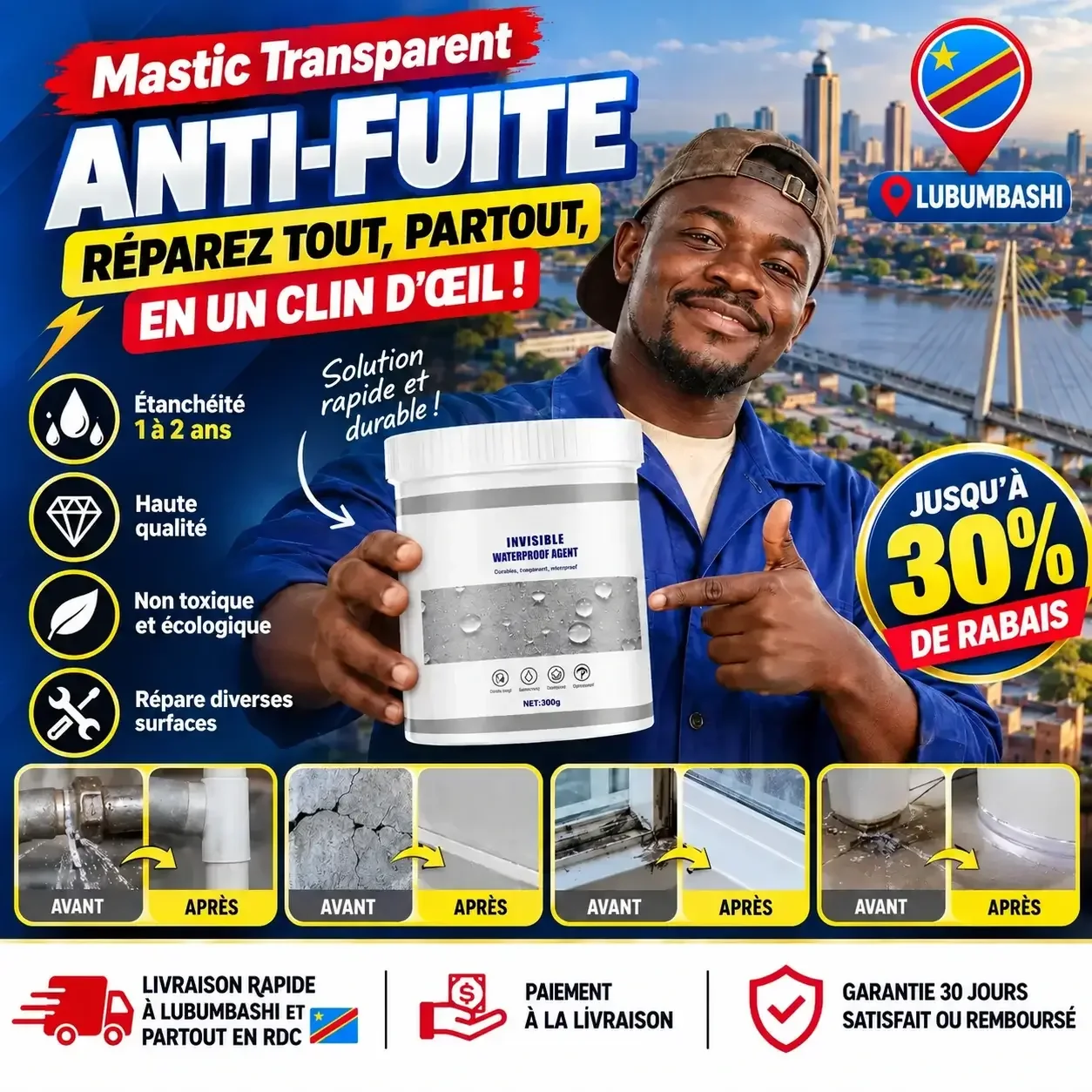 🇨🇩 ! Mastic Transparent Anti-Fuite : Réparez Tout, Partout, en un Clin d'Œil 🇨🇩
