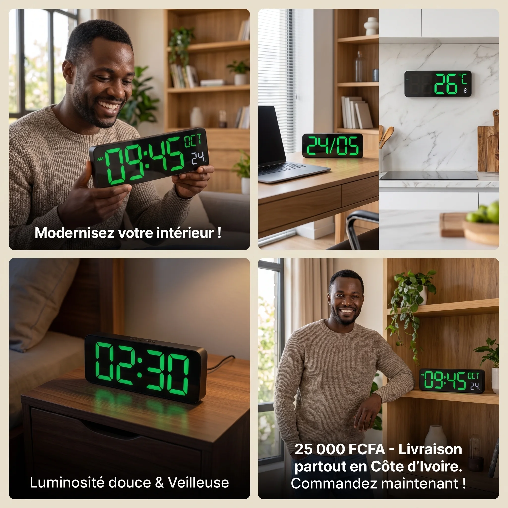 ⏰ Horloge Numérique Intelligente LED – Multifonction ✨ Modernisez votre intérieur avec une horloge élégante et multifonction !