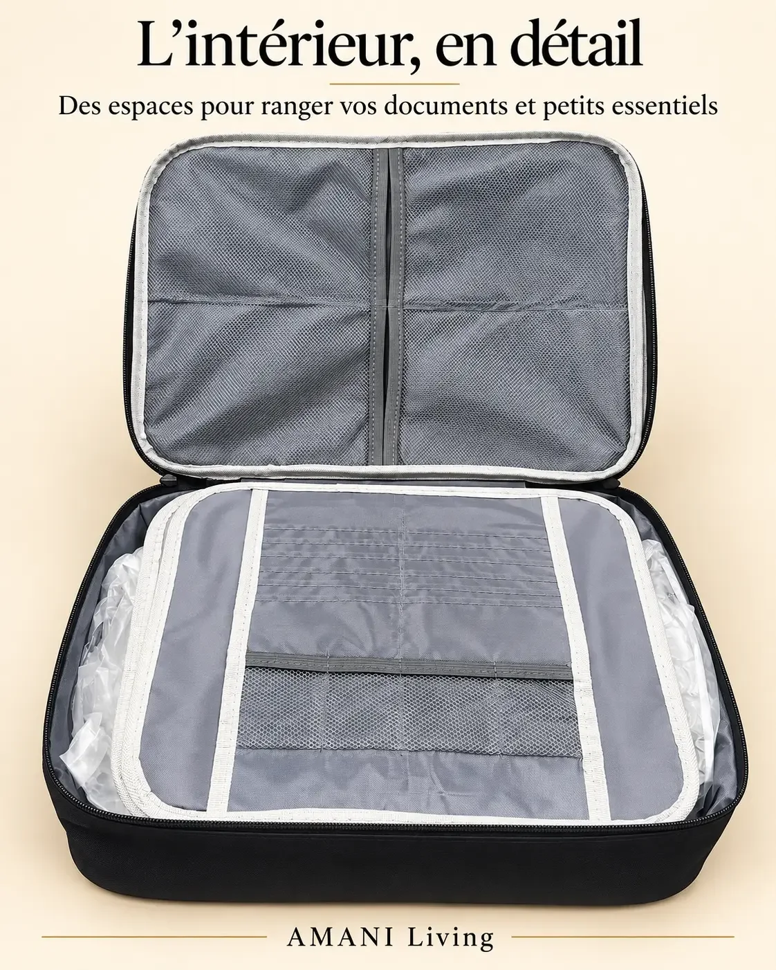 Sac Organisateur de Documents Gris à Code – Format 37 × 27 × 10,5 cm