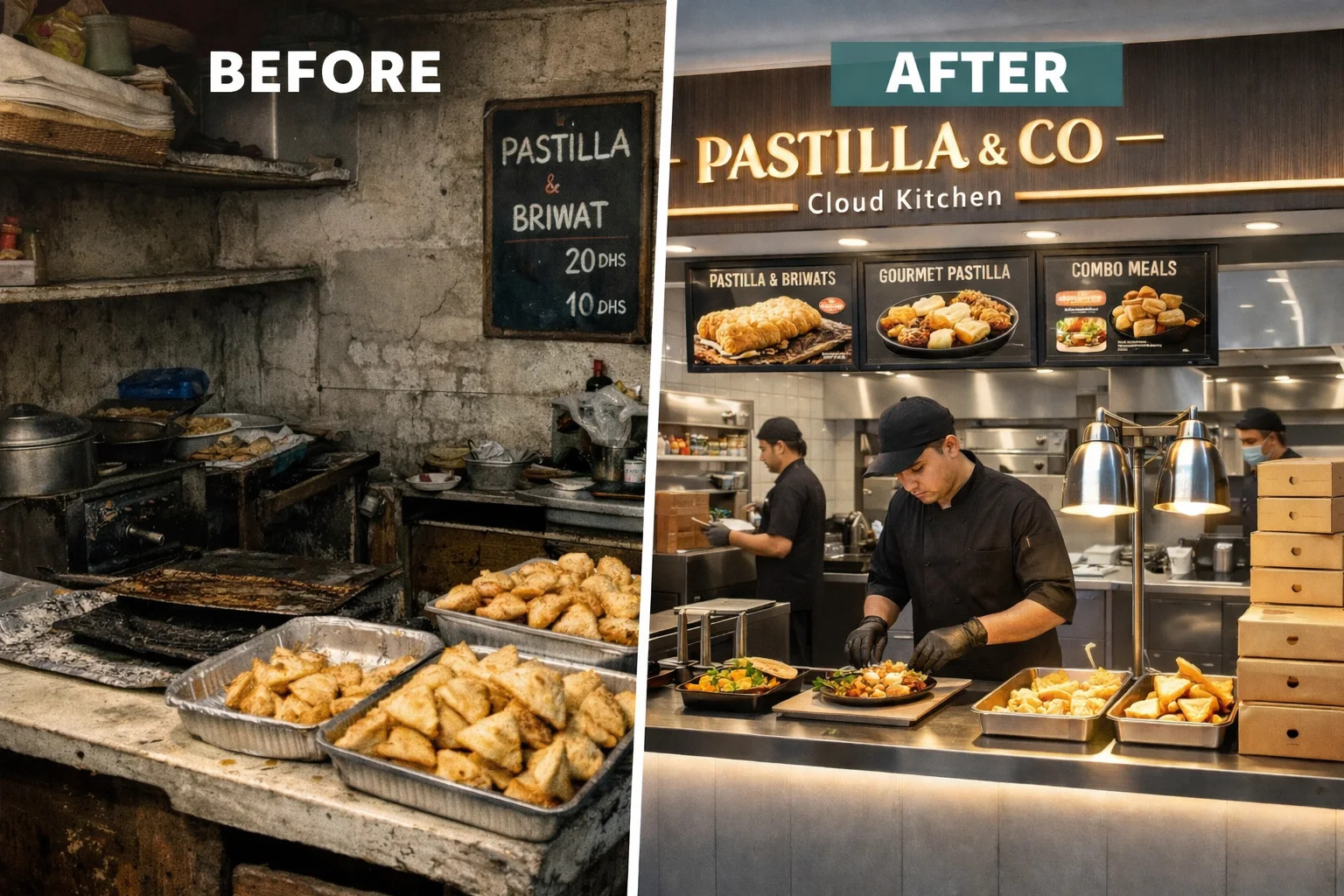 simple idea of a small kitchen selling pastilla and briwat