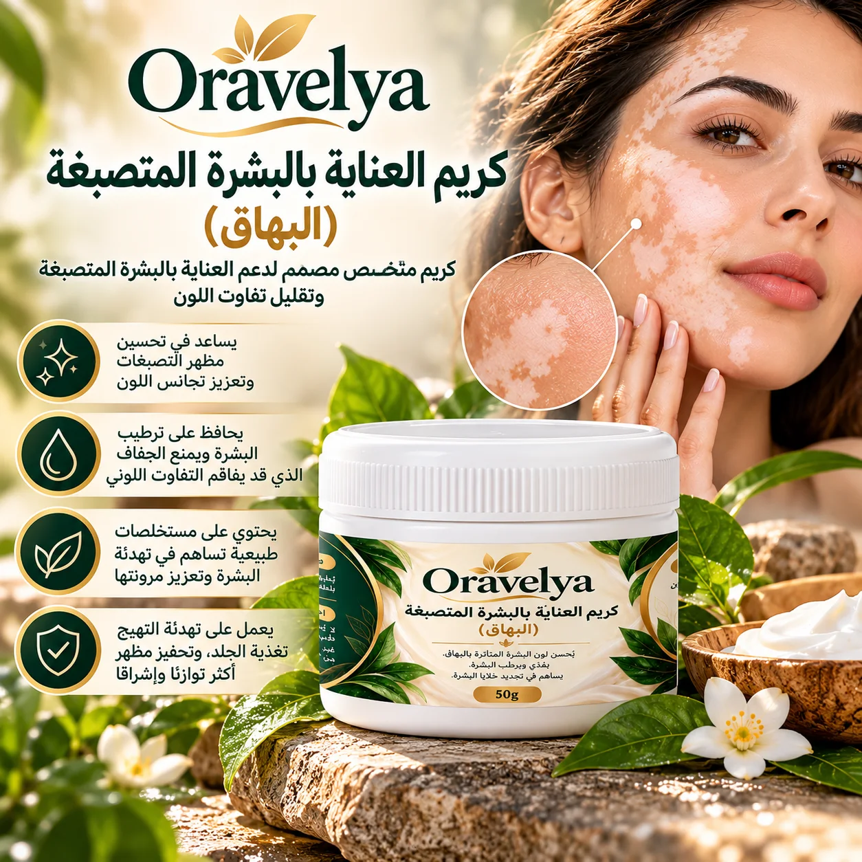 كريم Oravelya للعناية بالبشرة المتصبغة (البهاق) – 50 غرام