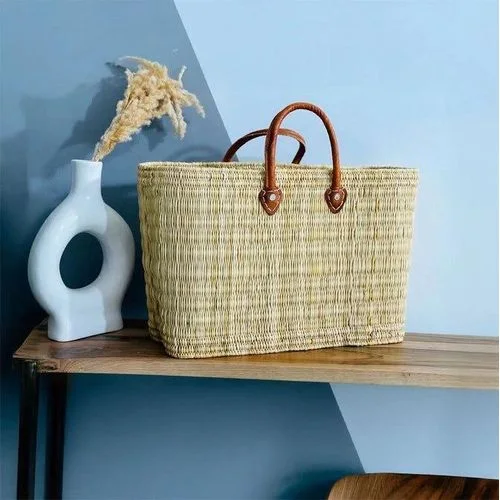 Panier Marocain Artisanal avec Anses en Cuir – Fabriqué au Maroc