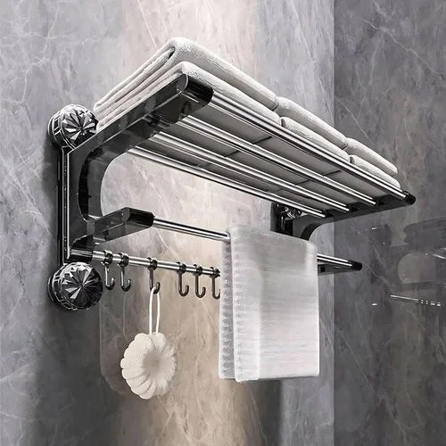 Porte-Serviettes Murale Pliable Multifonction avec Crochets
